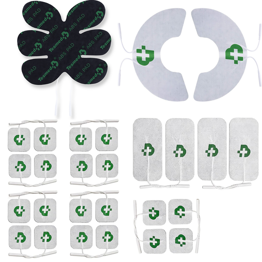 TESMED Top Equipment: Set di 27 Elettrodi (20 Elettrodi 50x50mm + 4 Elettrodi 50x100mm + 1 Tesmed ABS Pad + 2 elettrodi Tesmed Knee). Compatibili con le Marche di Elettrostimolatori che hanno Cavetti a Spinotto da 2 mm